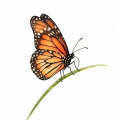 Fototapeta premium A realistic watercolor painting of a monarch butterfly resting on grass.