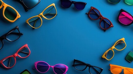 A colorful illustration showing different types of eyewear and vision aids, promoting awareness for eye health, [Gift of Sight Month], [vision awareness, optical care], ,