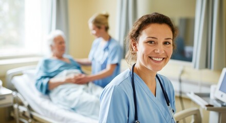 Compassionate Healthcare Professional with Elderly Patient in Hospital Room