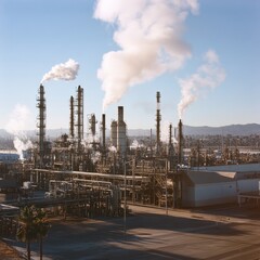 Obraz premium Busy Refinery Plant with Rising Steam