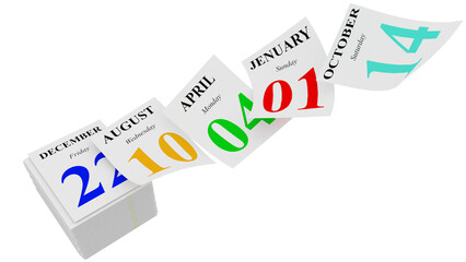 calendar day by day pages flying time passing - 3d rendering