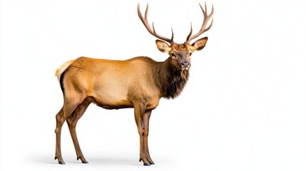 A photostock of an elk on a white background, isolated and majestic.
