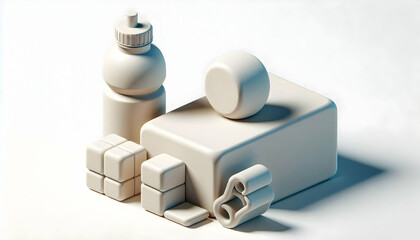 3D Plain Background Yoga Block Water Bottle Ample Space Copy Fitness Hydration Balance Ideal Ads Yoga Gear Programs Hydration Products Clean Layout
