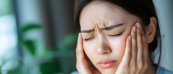 Obraz premium Asian Woman Sitting by Window with Knees Drawn to Chest Feeling Emotionally Exhausted and Isolated Due to Grief or Heartache Thoughtful and Pensive Expression with Serene Natural Lighting