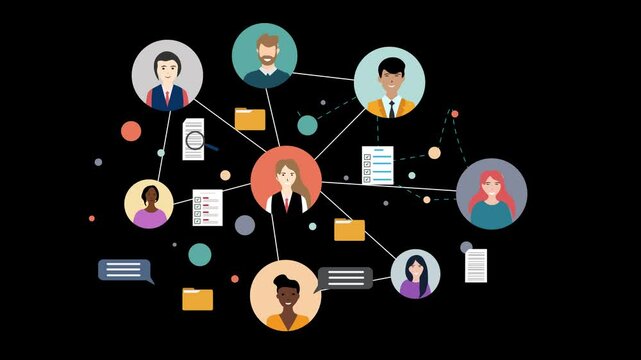 Professional people Networking Sharing Business Document and Emails. interconnected Persons in circles connected with Lines.. The Idea of building business relationships and the power of networking.