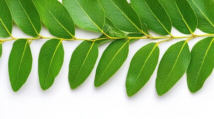 Obraz premium A photostock of eucalyptus leaves on a white background, fresh and aromatic.