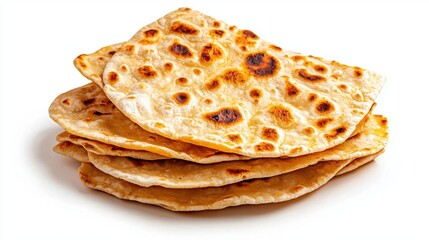 Fototapeta premium A photostock of flatbreads stacked on a white background, fresh and homemade.