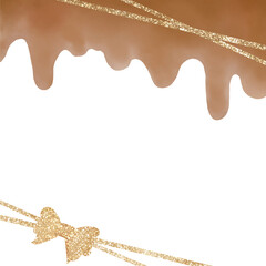 とろけるチョコレートに金色のリボンをかけたバレンタインデーフレーム。おしゃれで甘いイラスト。