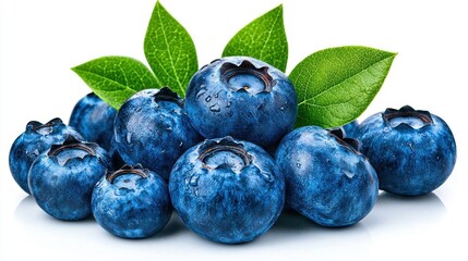 Fototapeta premium A photostock of fresh blueberries on a white background, vibrant and juicy.