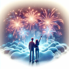 3D Soft Abstract Image Young Couple Laughing Colorful Lights Joy Vibrant Relationship Isolated Icon White Background Conceptual Art