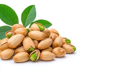 Fototapeta premium A photostock of fresh pistachios on a white background, raw and crunchy.