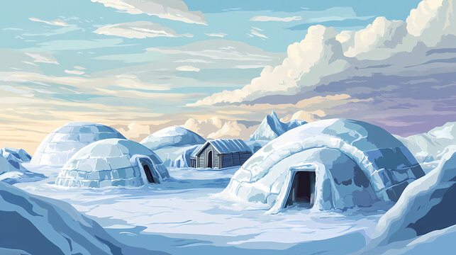 Inuits : igloo village. Inuit Ice Village. Illustration