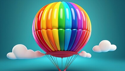 3D illustration of a cheerful inflatable rainbow balloon in cartoon style, ideal for use in party decorations and fun graphics