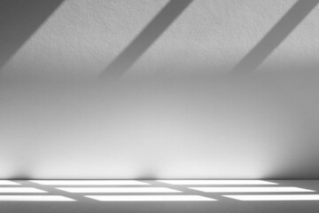 Wall interior background, studio and backdrops show products.with shadow from window color white and grey. background for text insertion and presentation product	
