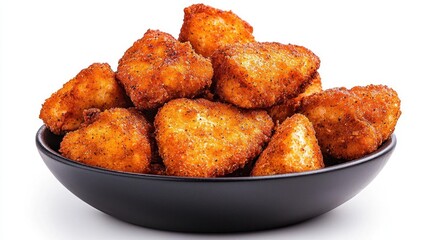 A photostock of spicy fried chicken on a white background, crispy and savory.