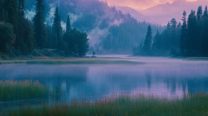 Fototapeta premium Tranquil Early Morning in a Vibrant Forest Landscape