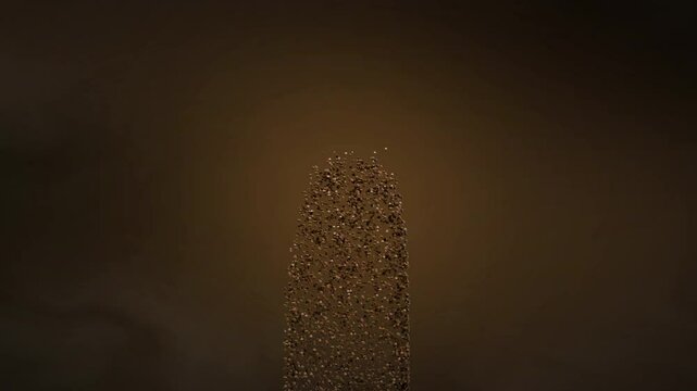 Coffee bean that appears to be dissolving into small particles, representing the richness and fineness of ground coffee. Black and green screen background..3D animation render 4K