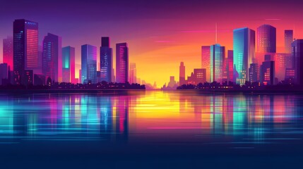 Fototapeta premium Vibrant Cityscape at Sunset with Subtle Lighting