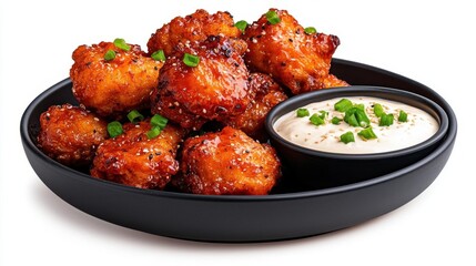 Fototapeta premium A photostock of Korean fried chicken on a white background, crispy and coated.