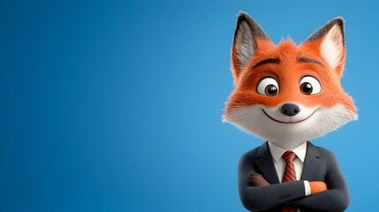 Obraz premium Confident and Composed Fox Character Dressed in a Formal Business Suit Standing at a Desk in a 3D Setting