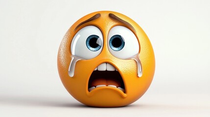Sad Orange Fruit with Tears and Stressful Expression
