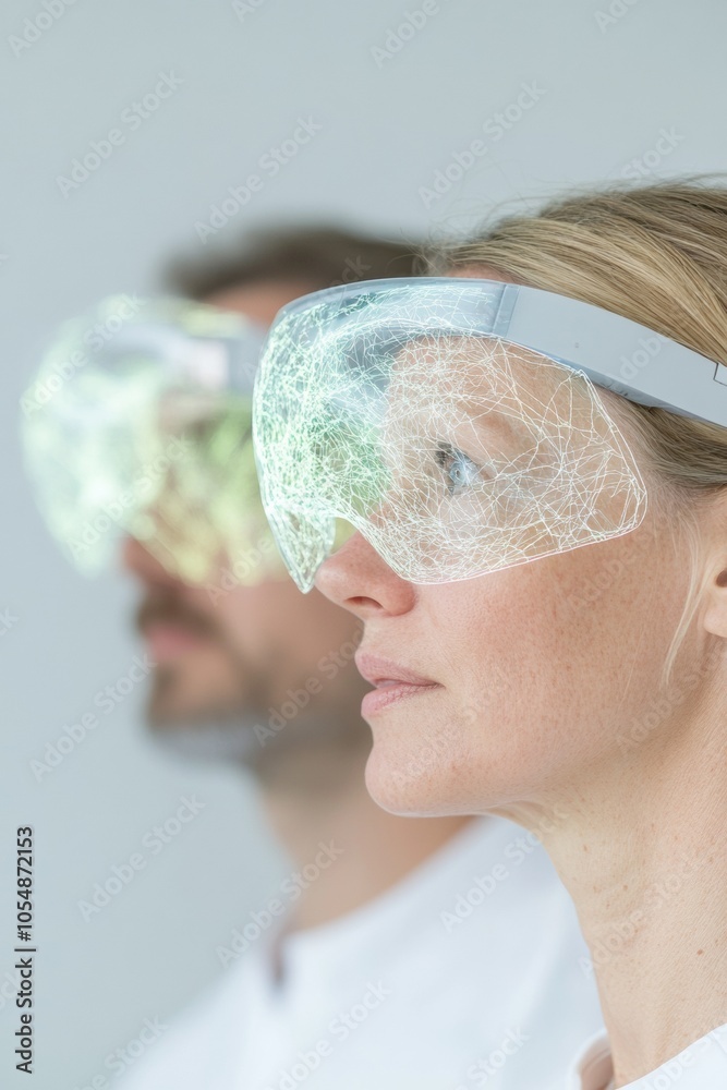 Aufkleber Futuristic Scientists Using Augmented Reality in Space Research Lab