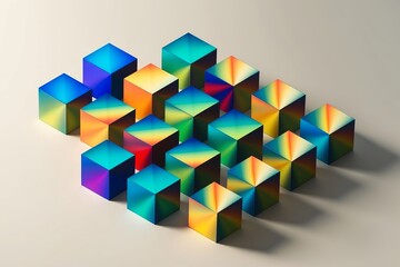 Obraz premium Cubes with chromatic shading in isometric layout. Created with Generative AI Technology