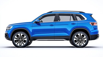 Naklejka premium A photostock of a blue SUV on a white background, modern and sturdy.
