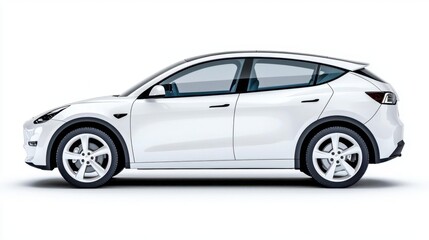 Obraz premium A photostock of a white compact car on a white background, modern and sleek.