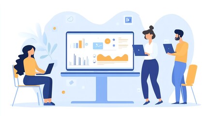 Fototapeta premium Business team using laptop with AI-driven analytics for collaborative analysis