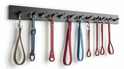 3D Glossy Background Pet Leashes Hanging Hooks Sleek Design Copy Space Organization Safety Love Pets Modern Concepts