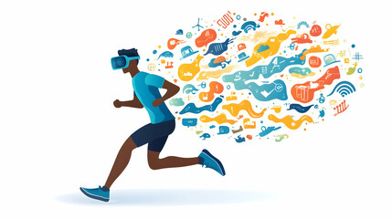 3D Jogger Augmented Reality Glasses Berlin Wall Murals Cultural Environment Intersection Exercise Technology Germany Iconic Concept Candid Shot Fitness Wearable Tech Innovation