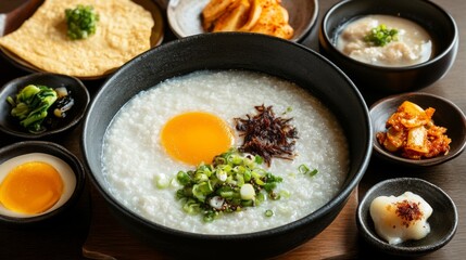 Bright Morning Breakfast with Congee and Side Dishes