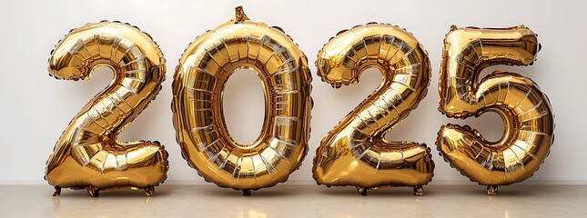 Balloons in shape of figure 2025 on white background. New Year celebration