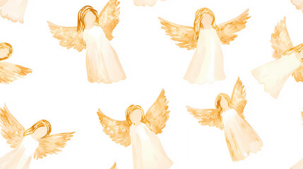 Obraz premium Watercolor painting of golden angels with wings on a white background