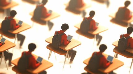 3D Students AI Tablets Classroom Concept Candid Image UK Collaborative Project Technology Progress Education Connectivity