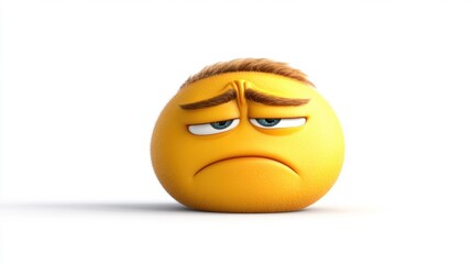 Sad Emoji with Disappointed Expression on White Background
