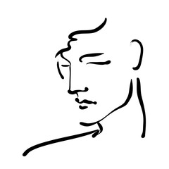 single line female character face black and white