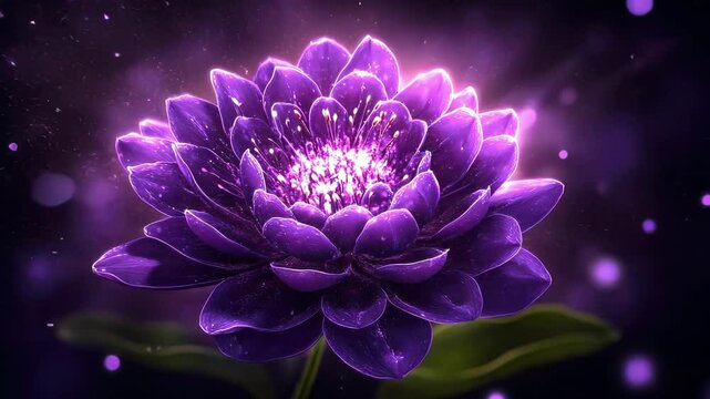 Radiant purple lotus with ethereal glow in magical night scene