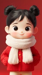 Traditional 3D cute Chinese girl illustration poster background