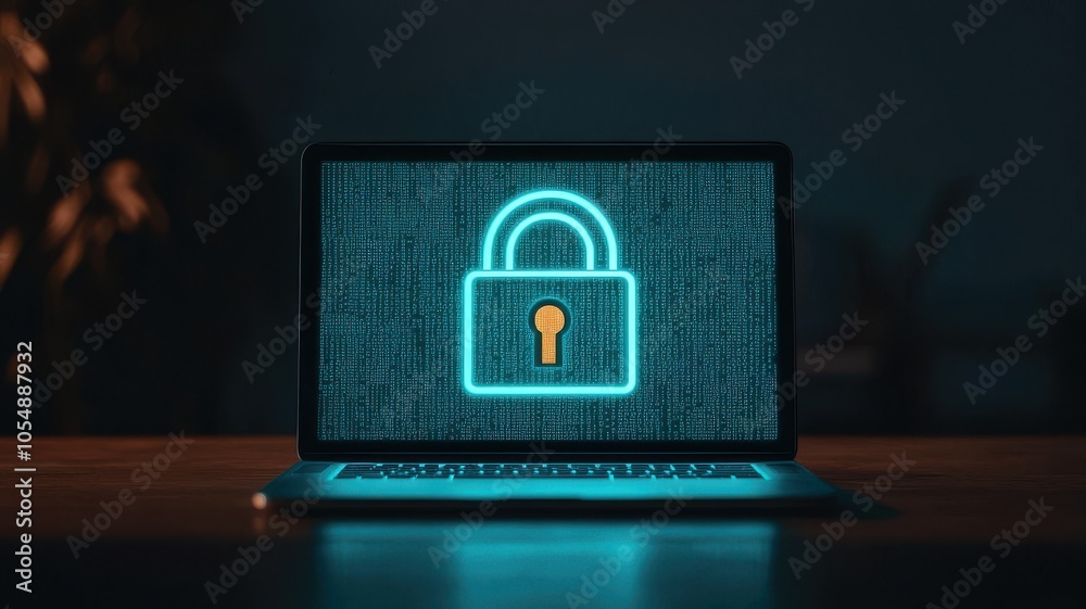 Wall mural a glowing padlock symbol on a laptop screen represents digital security and encryption in a dark env