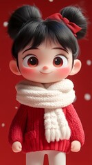 Fototapeta premium Traditional 3D cute Chinese girl illustration poster background