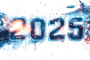 2025 Happy new year on technology abstract background