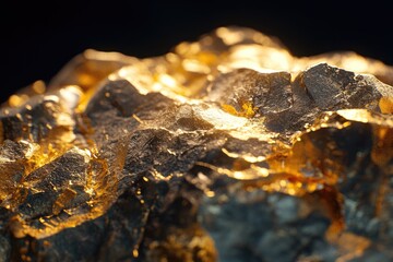 Closeup of big gold nugget on black background.