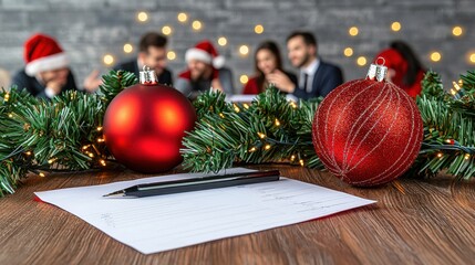 Holiday Business Meeting with Decorations and Team Spirit