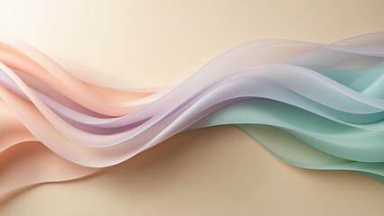 Layered translucent waves in soft, pastel hues gracefully curve and overlap, creating a soothing, flowing abstract scene on a light cream background. Created with generative AI technology