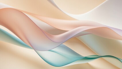 Obraz premium Layered translucent waves in soft, pastel hues gracefully curve and overlap, creating a soothing, flowing abstract scene on a light cream background. Created with generative AI technology