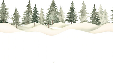 Obraz premium Watercolor painting of a snow-covered forest with evergreen trees