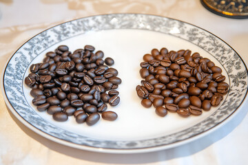 Fototapeta premium Close up different levels type of roasted doffee beans.