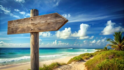 Weathered signage on tropical coastline, extreme close-up